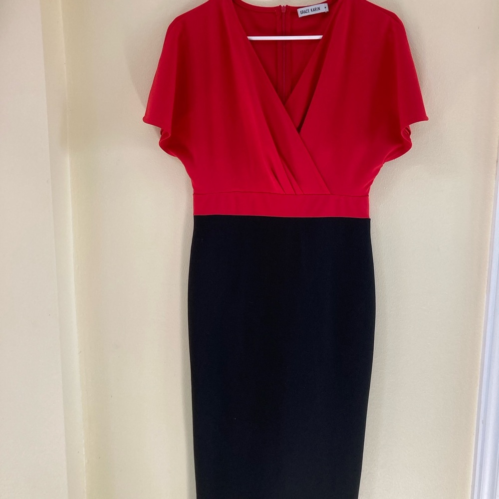 Grace Karin Red and Black Midi Dress